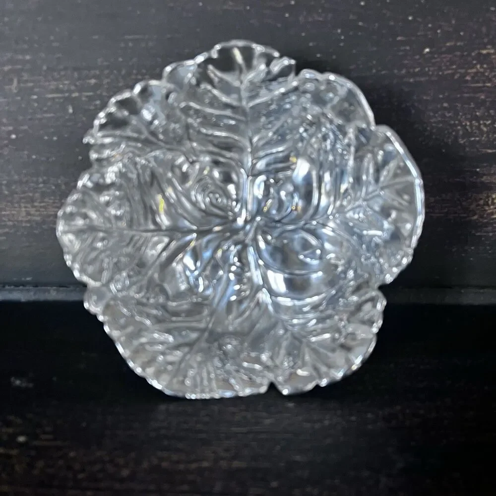 Lenox Silver Finish Embossed Serving Snack Bowl Lettuce Leaves 5.25”x 2.5”
